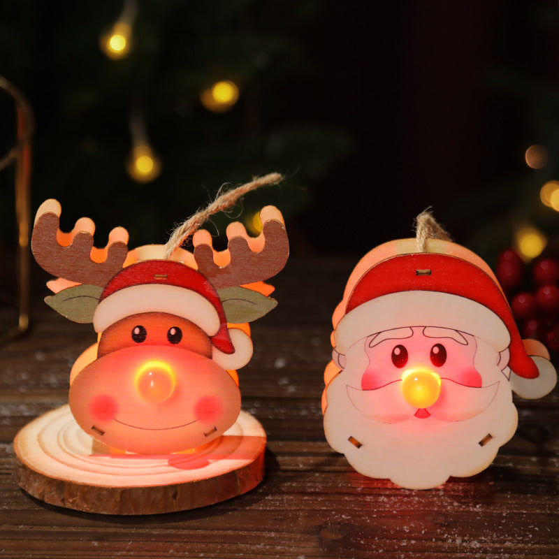 Wooden Christmas Ornaments with Glowing LED Noses