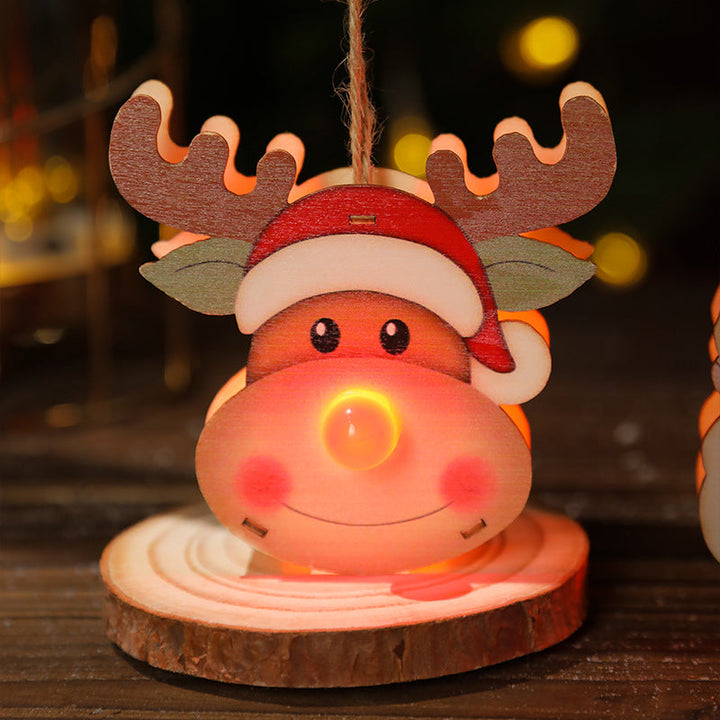 Wooden Christmas Ornaments with Glowing LED Noses