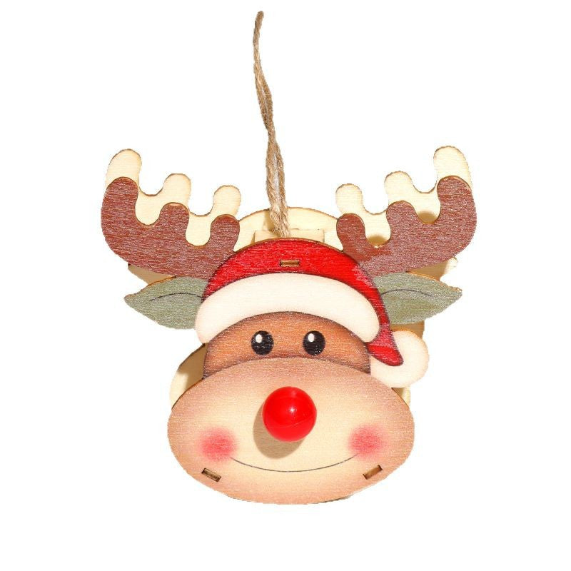 Wooden Christmas Ornaments with Glowing LED Noses
