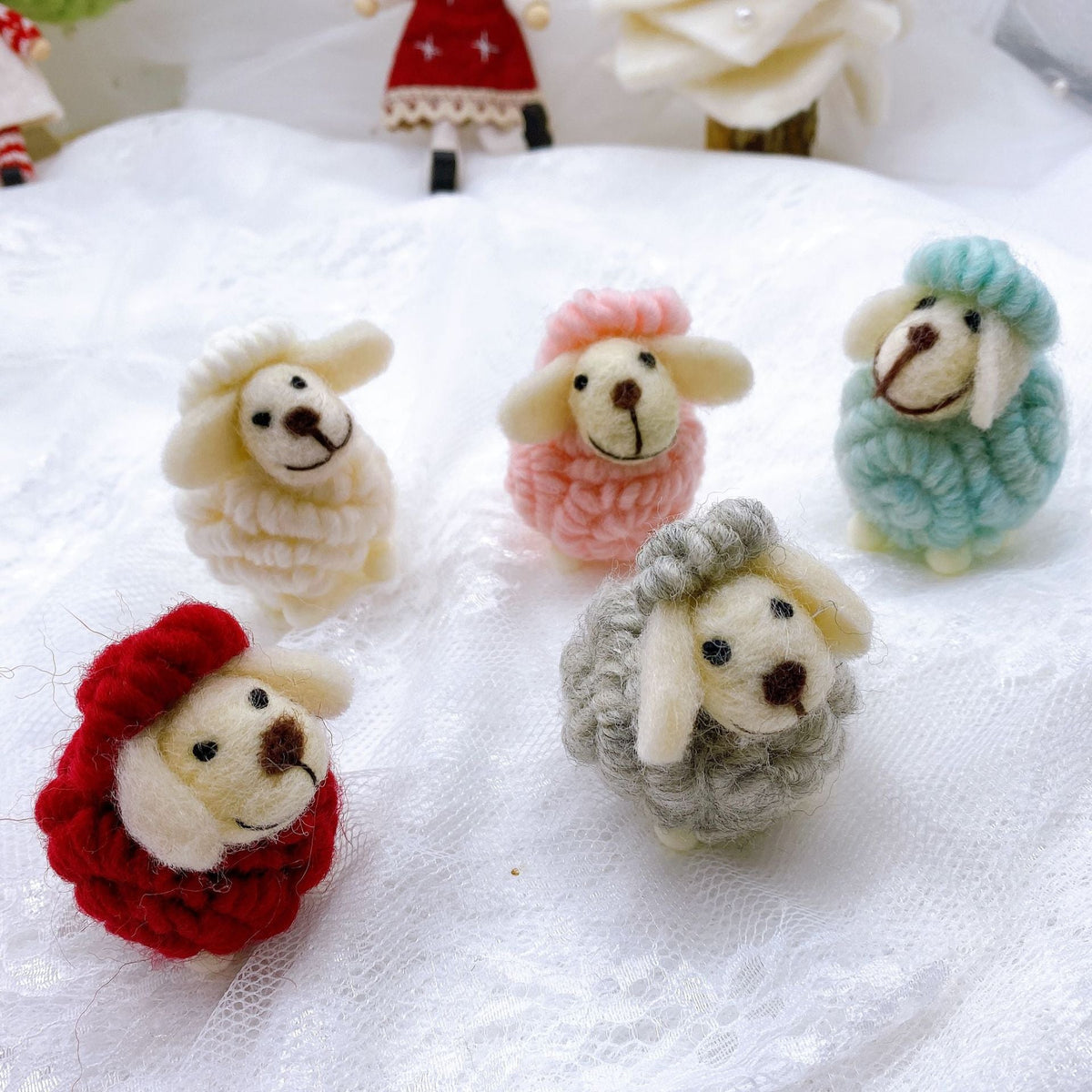 Christmas Wool Felt Lamb Ornament Cozy Tree Decor
