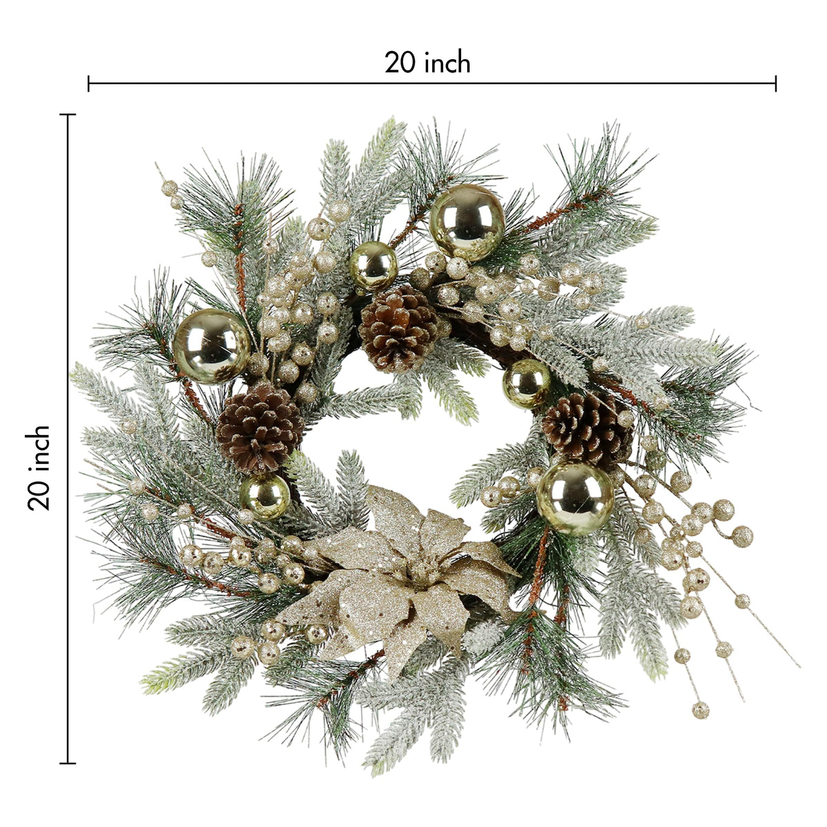 20 Inch Christmas Wreath with Warm Lights for Doors