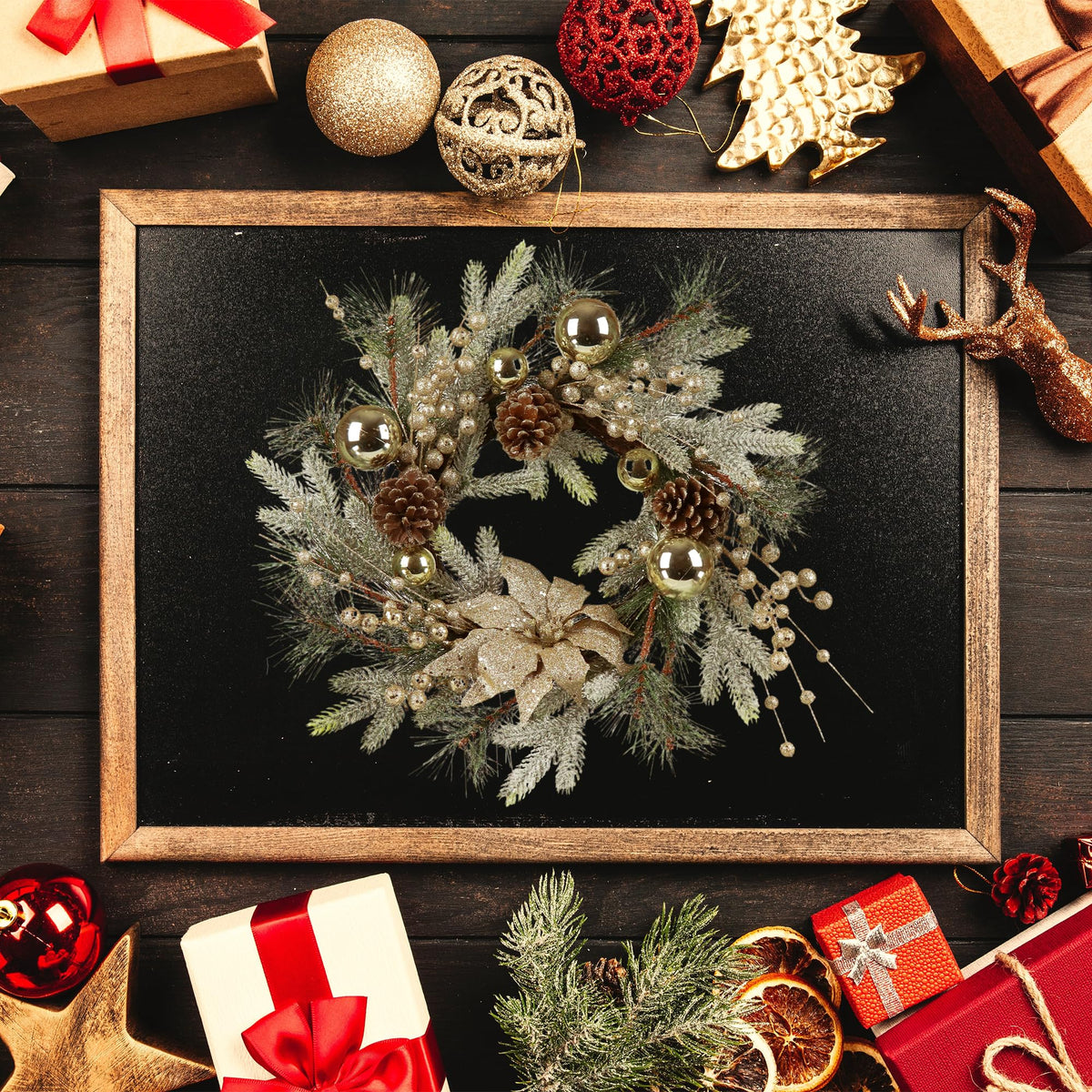 20 Inch Christmas Wreath with Warm Lights for Doors