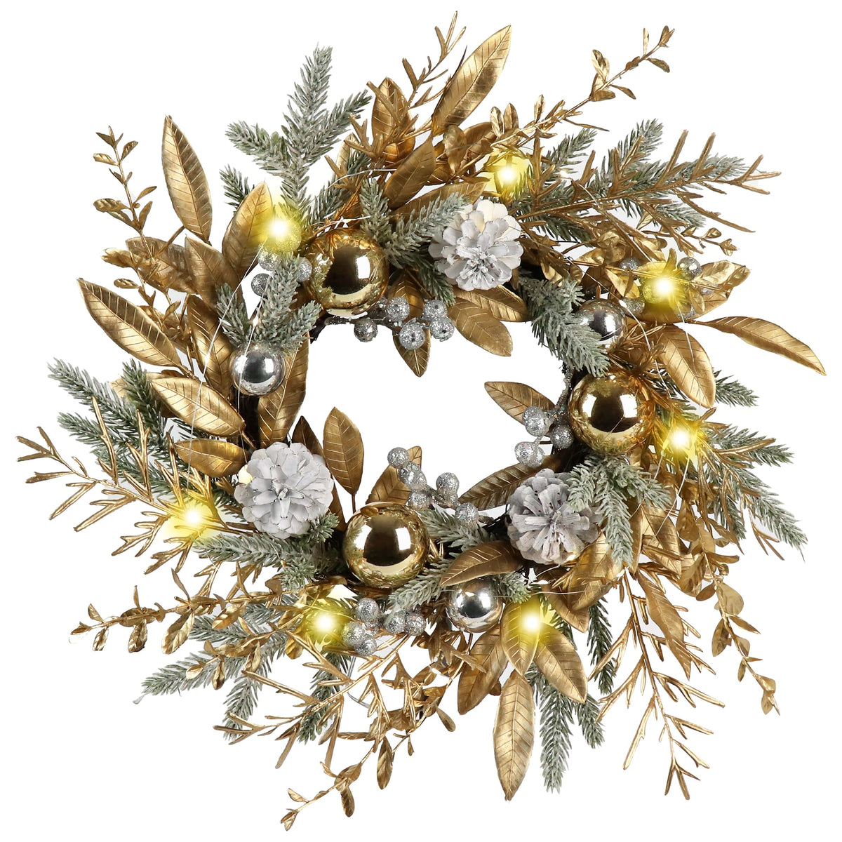 20-Inch Christmas Wreath with Warm LED Lights & Timer