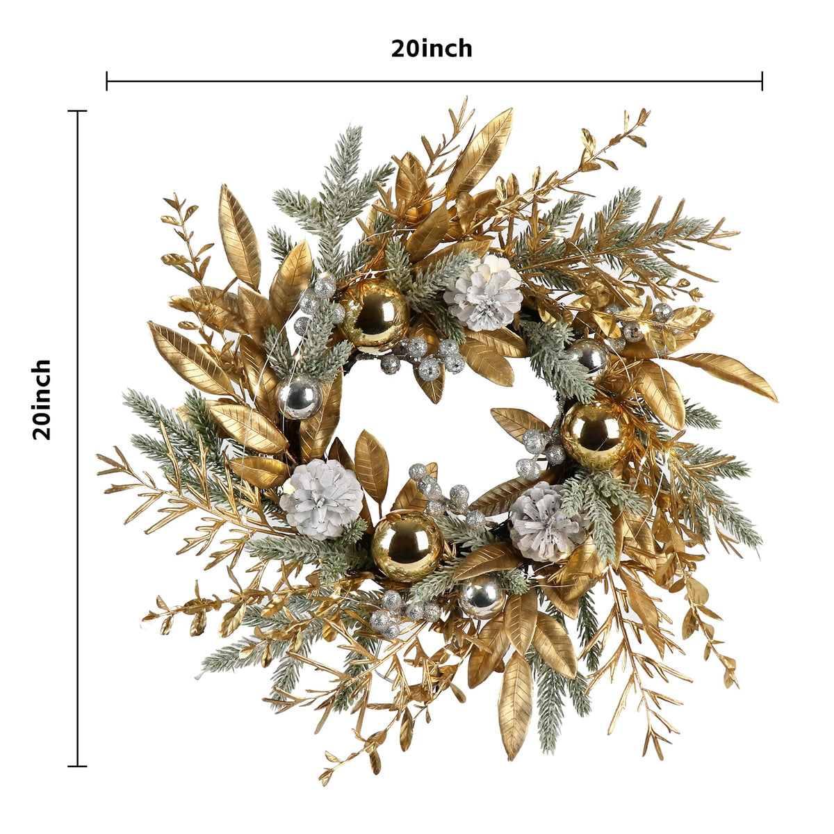 20-Inch Christmas Wreath with Warm LED Lights & Timer