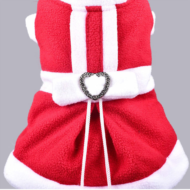 Pet Christmas Dress with Plush Faux-Fur Trim & Bow