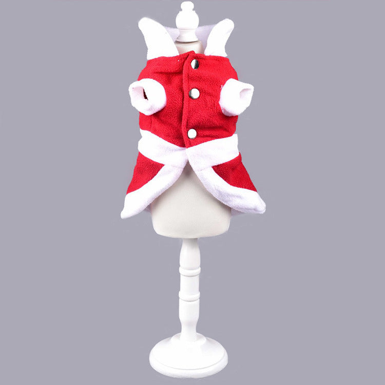 Pet Christmas Dress with Plush Faux-Fur Trim & Bow