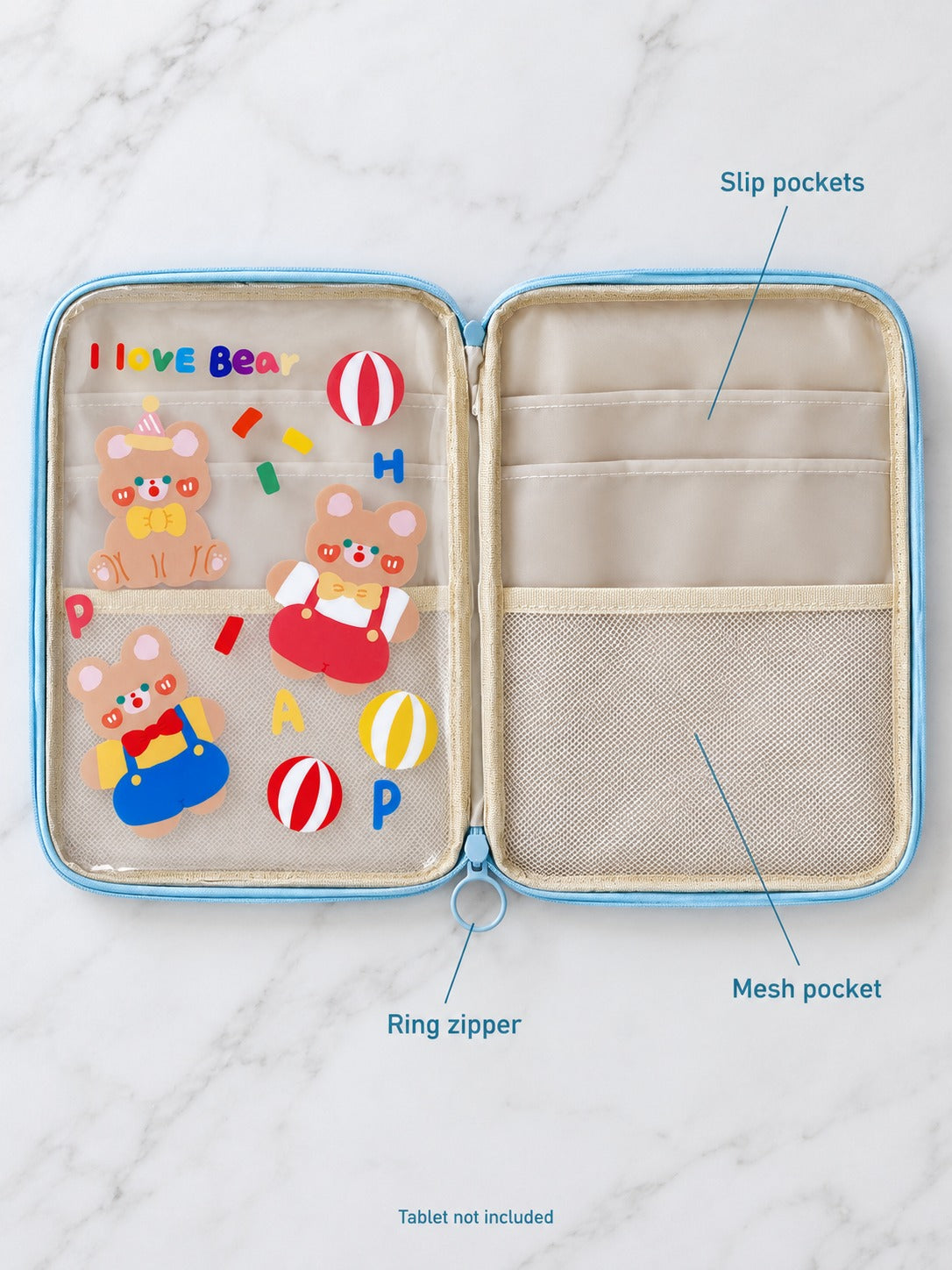 Clear Cute Cartoon Tablet Bag with Pockets for Students