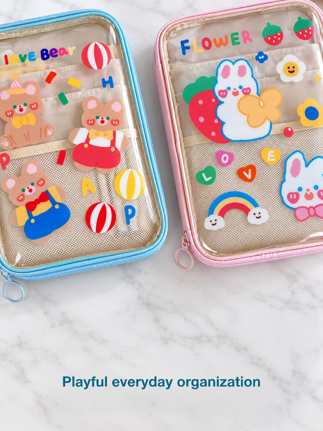 Clear Cute Cartoon Tablet Bag with Pockets for Students
