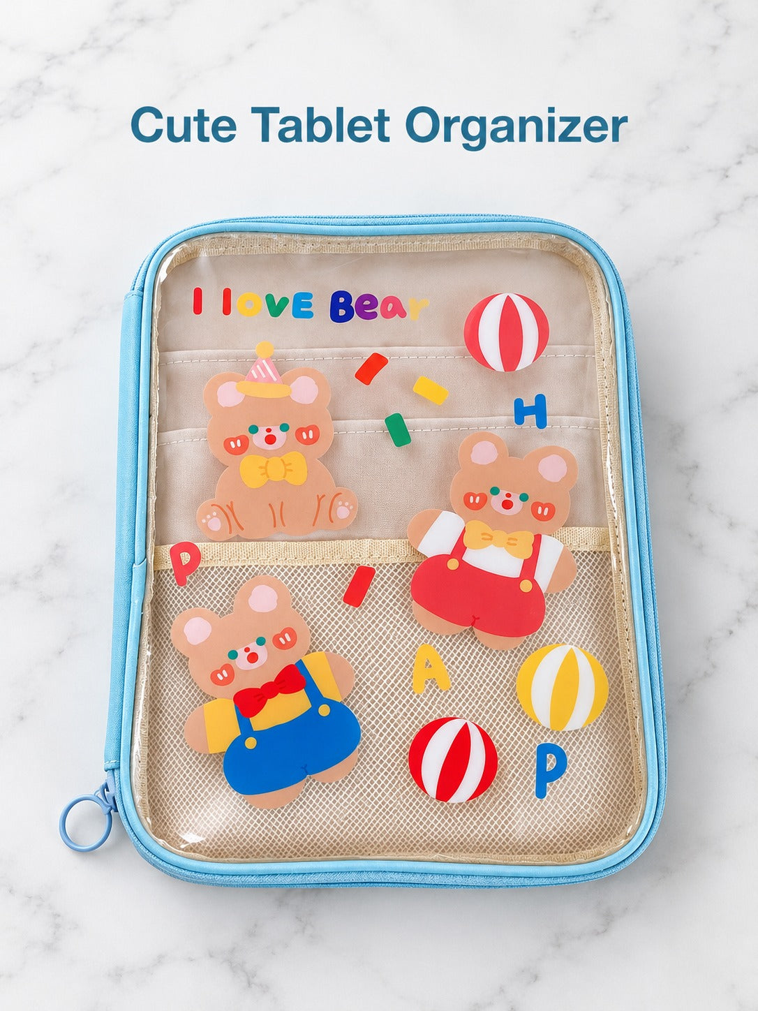 Clear Cute Cartoon Tablet Bag with Pockets for Students