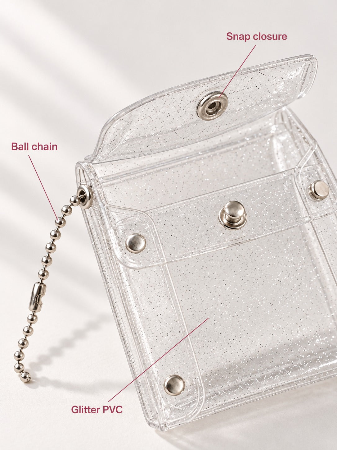 Clear Glitter Lipstick Pouch with Snap Closure