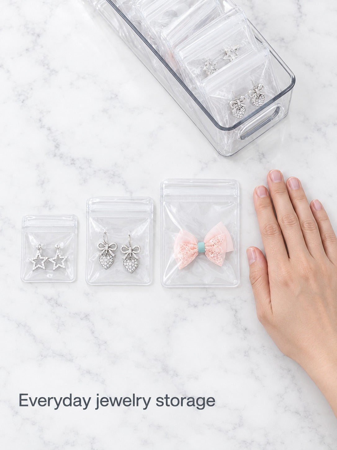 Clear Jewelry Storage Box with Zip Bags for Earrings