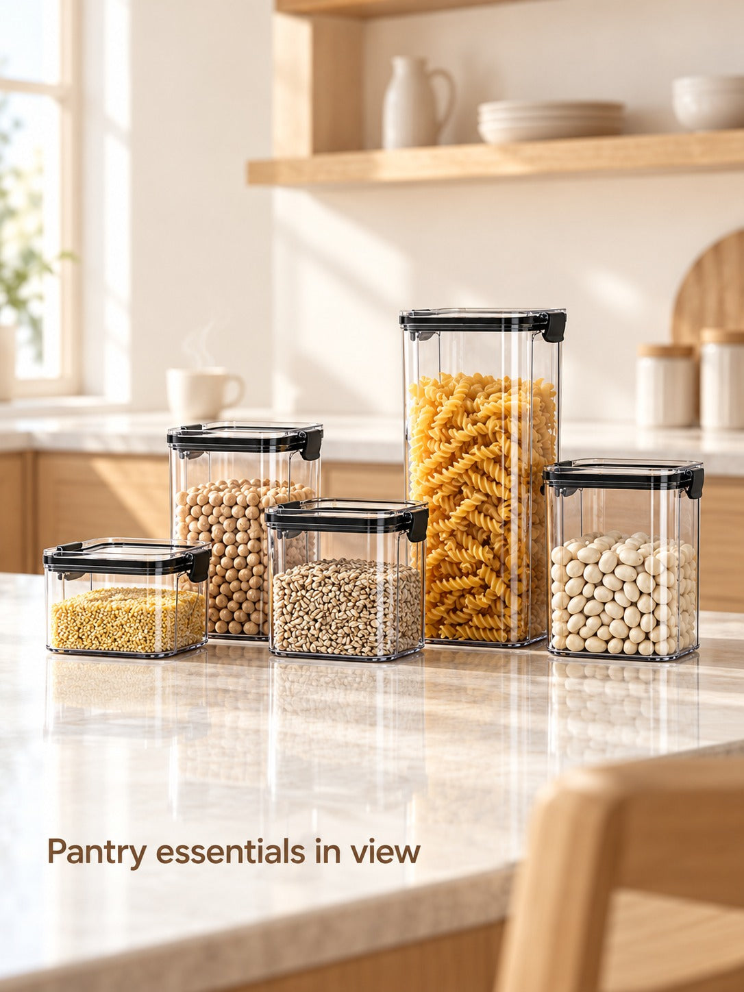 Clear Square Food Storage Canisters with Snap Lock Lids