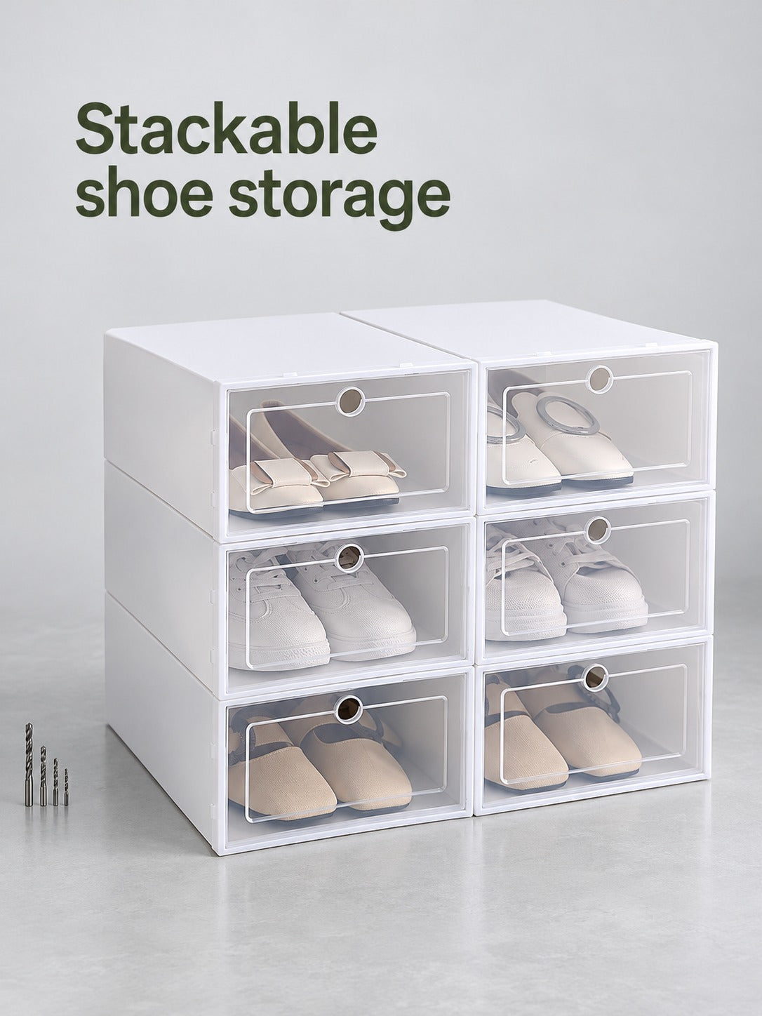 Clear Stackable Shoe Boxes with Flip-Front Drawers