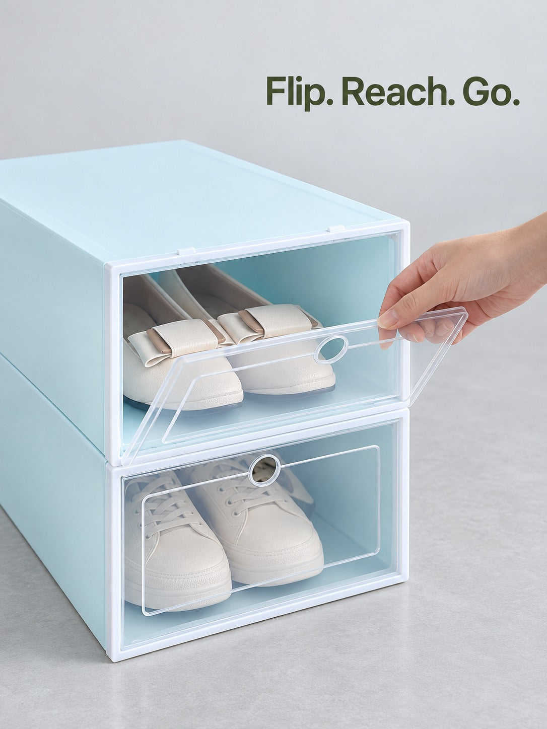 Clear Stackable Shoe Boxes with Flip-Front Drawers