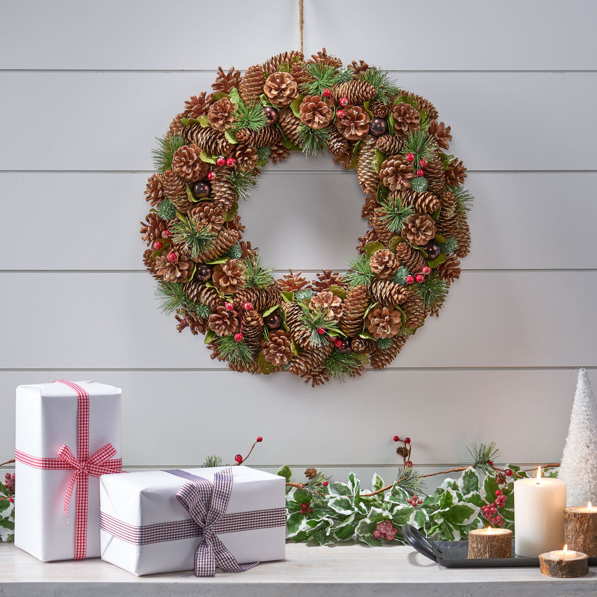 Pine Cone Wreath for Festive Woodland Holiday Entryways