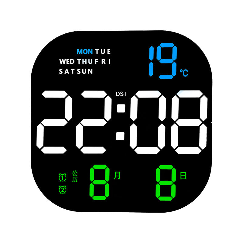 LED Wall Clock with Temperature, Date & Weekday Display