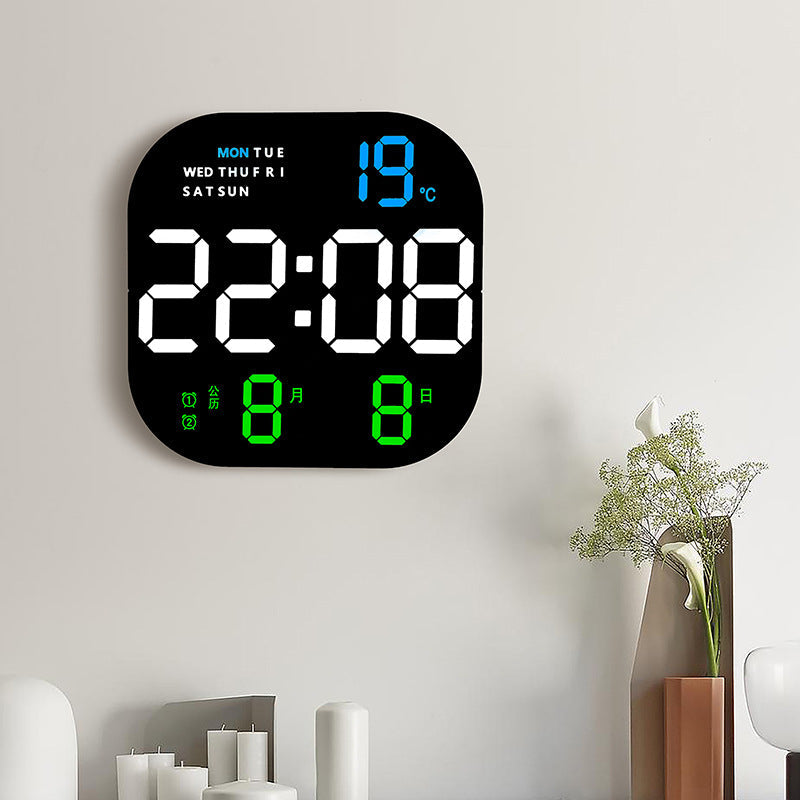 LED Wall Clock with Temperature, Date & Weekday Display