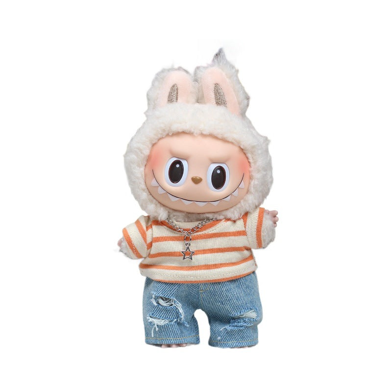 Labubu Doll Clothes T-Shirt & Ripped Jeans Outfit