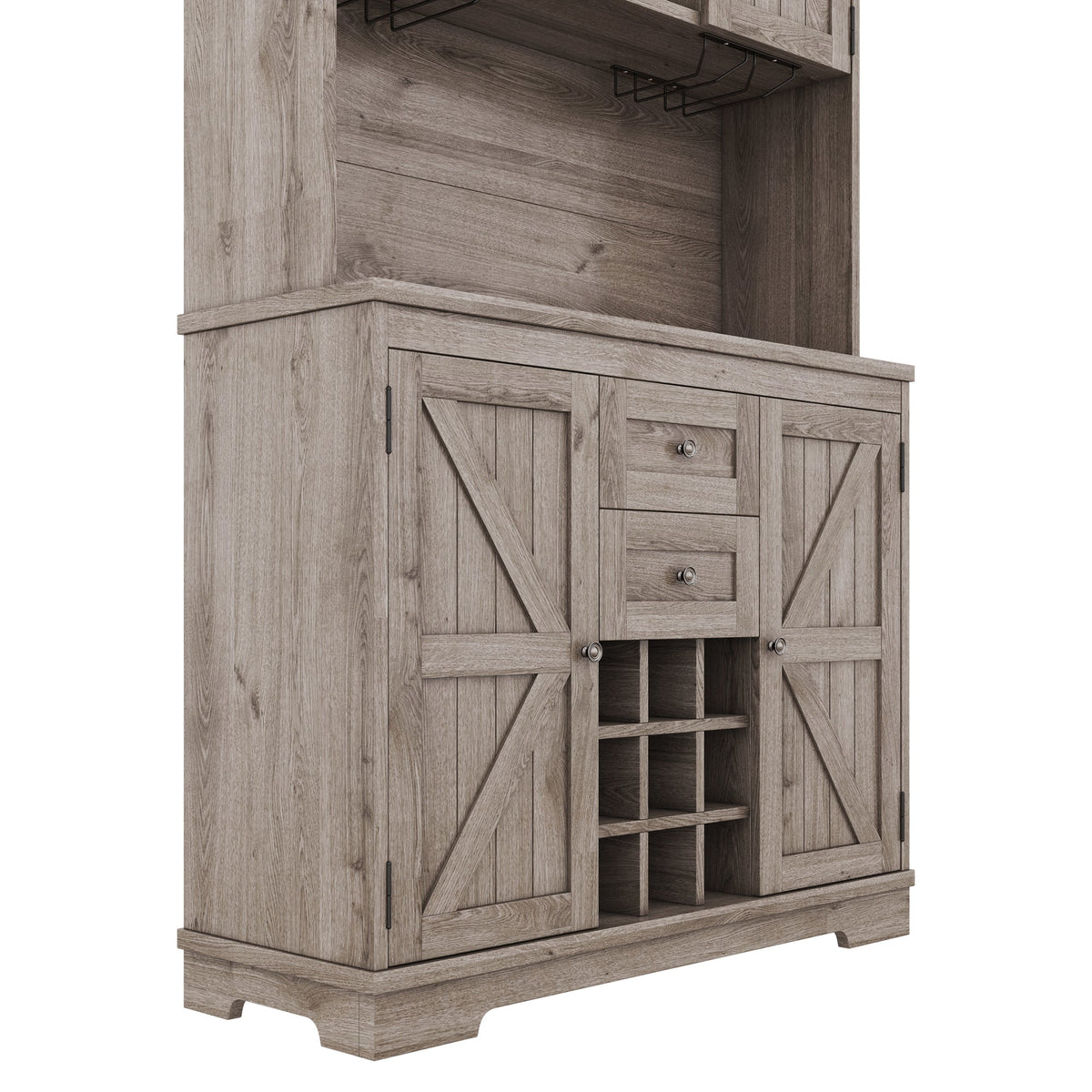 Farmhouse Coffee Bar Cabinet with Wine Rack & Storage