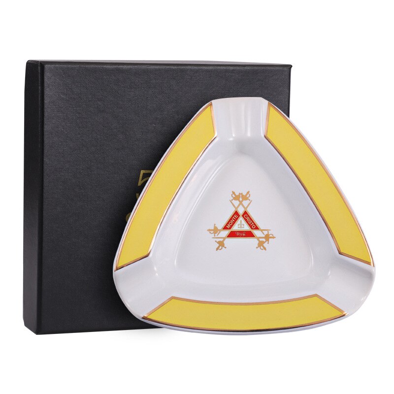 Triangular Ceramic Cigar Ashtray with 3 Cigar Rests