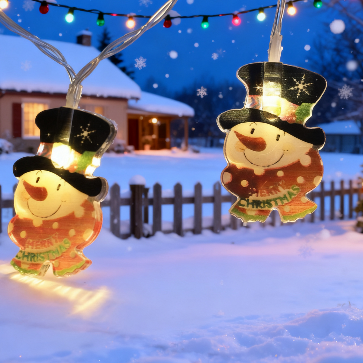 Snowman Head Christmas String Lights, Warm LED Glow