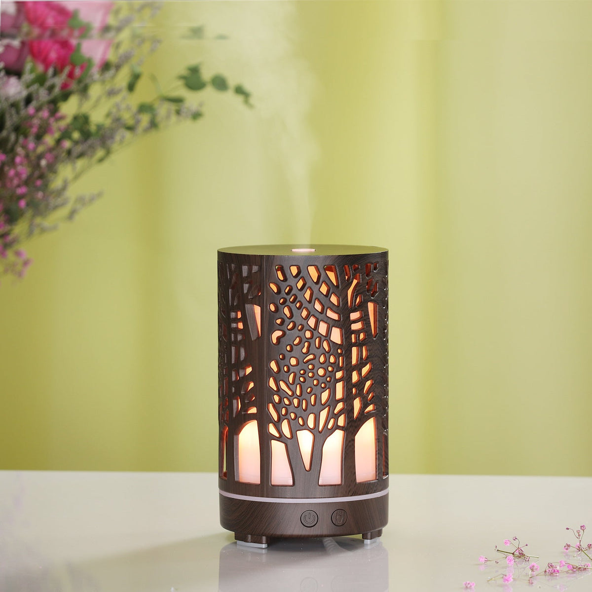 Aromatherapy Diffuser Lamp with Carved Tree Mood Light