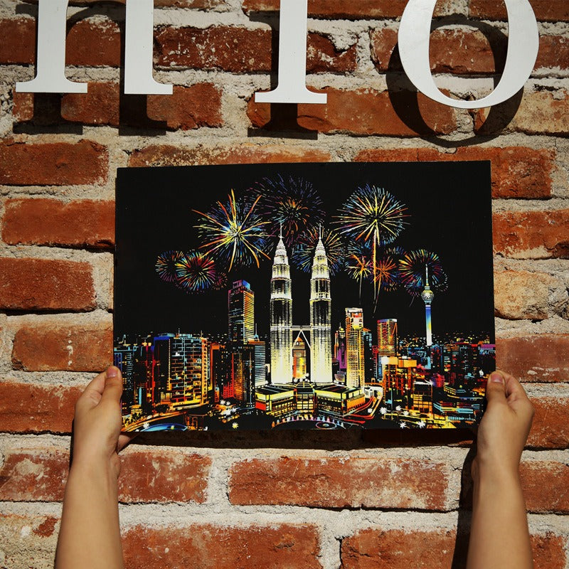 World City Scratch Painting Kit: Colorful Night Art