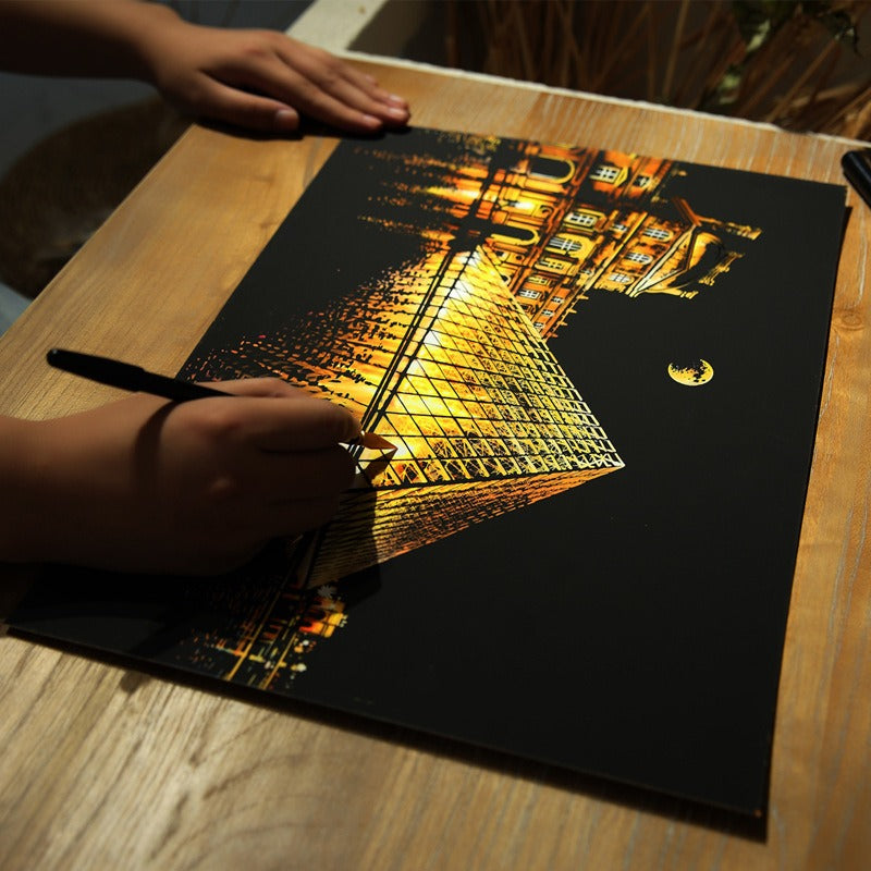 World City Scratch Painting Kit: Colorful Night Art