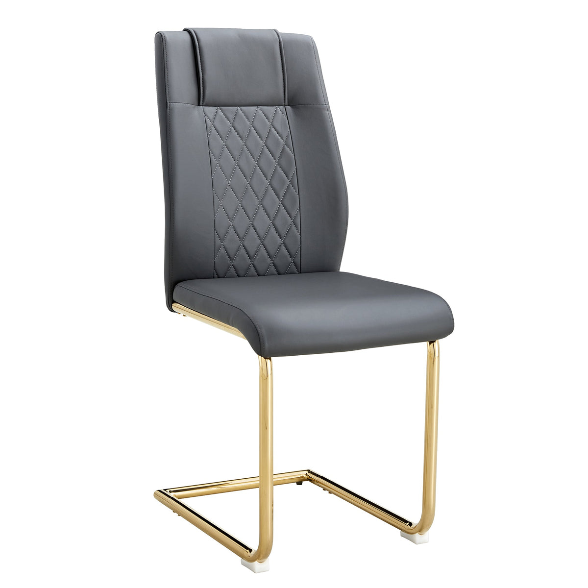 Gray Faux Leather Dining Chair with Gold Metal Legs