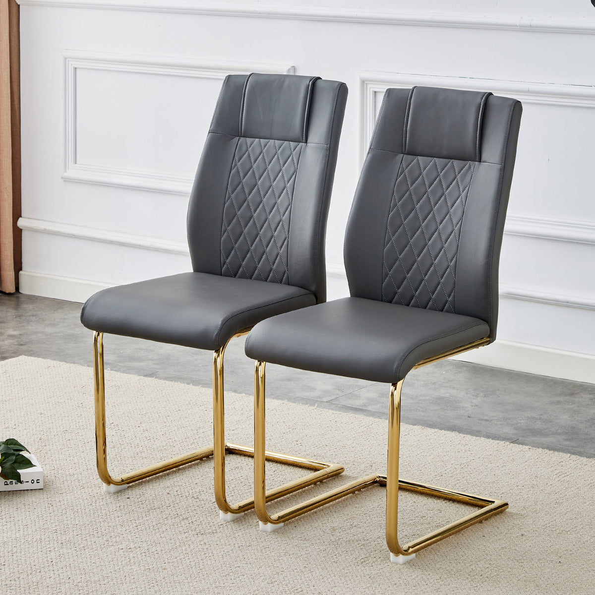 Gray Faux Leather Dining Chair with Gold Metal Legs
