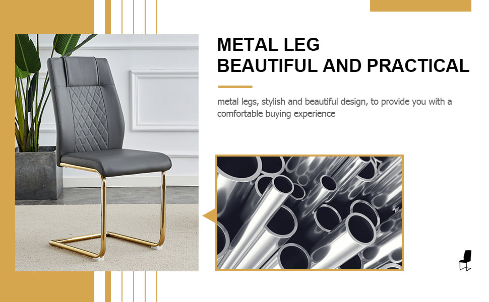 Gray Faux Leather Dining Chair with Gold Metal Legs