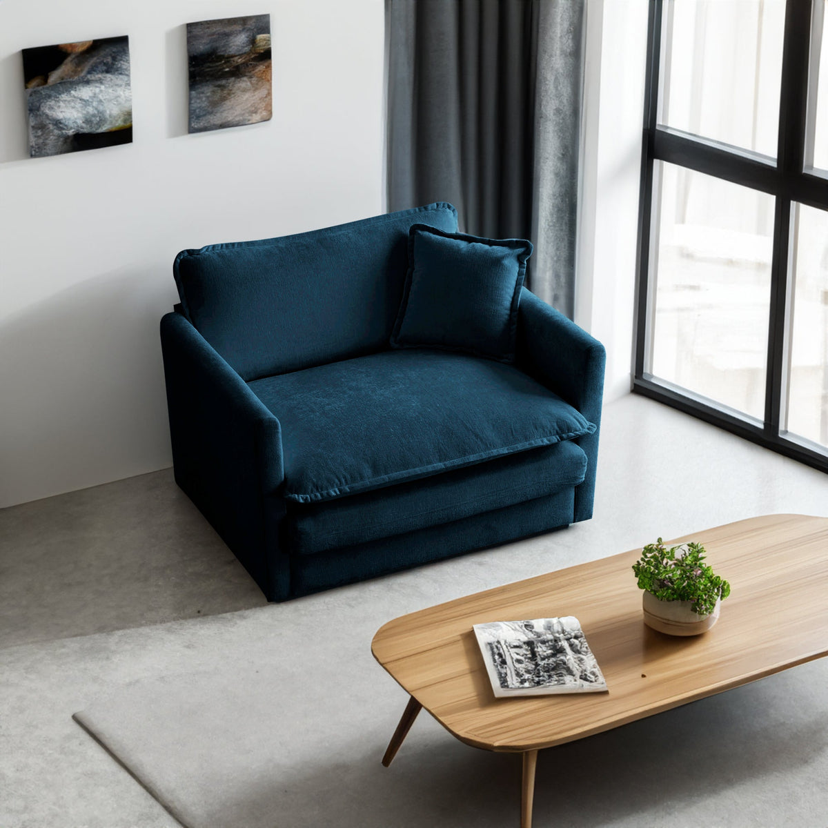 Navy Chenille Reading Armchair for Cozy Living Rooms