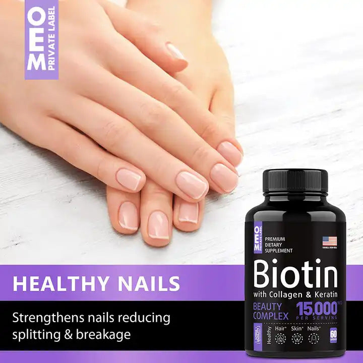 Biotin Capsules 15,000 mcg for Hair, Skin and Nails