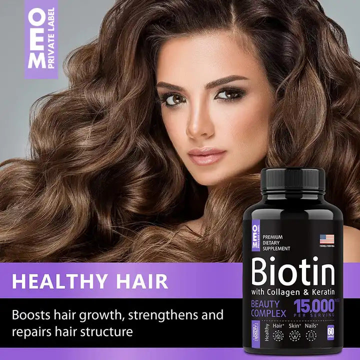 Biotin Capsules 15,000 mcg for Hair, Skin and Nails