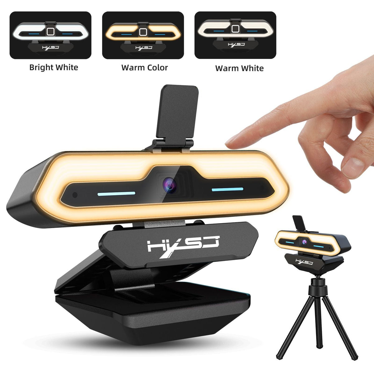 Webcam with Ring Light & Dual Noise-Cancelling Mic