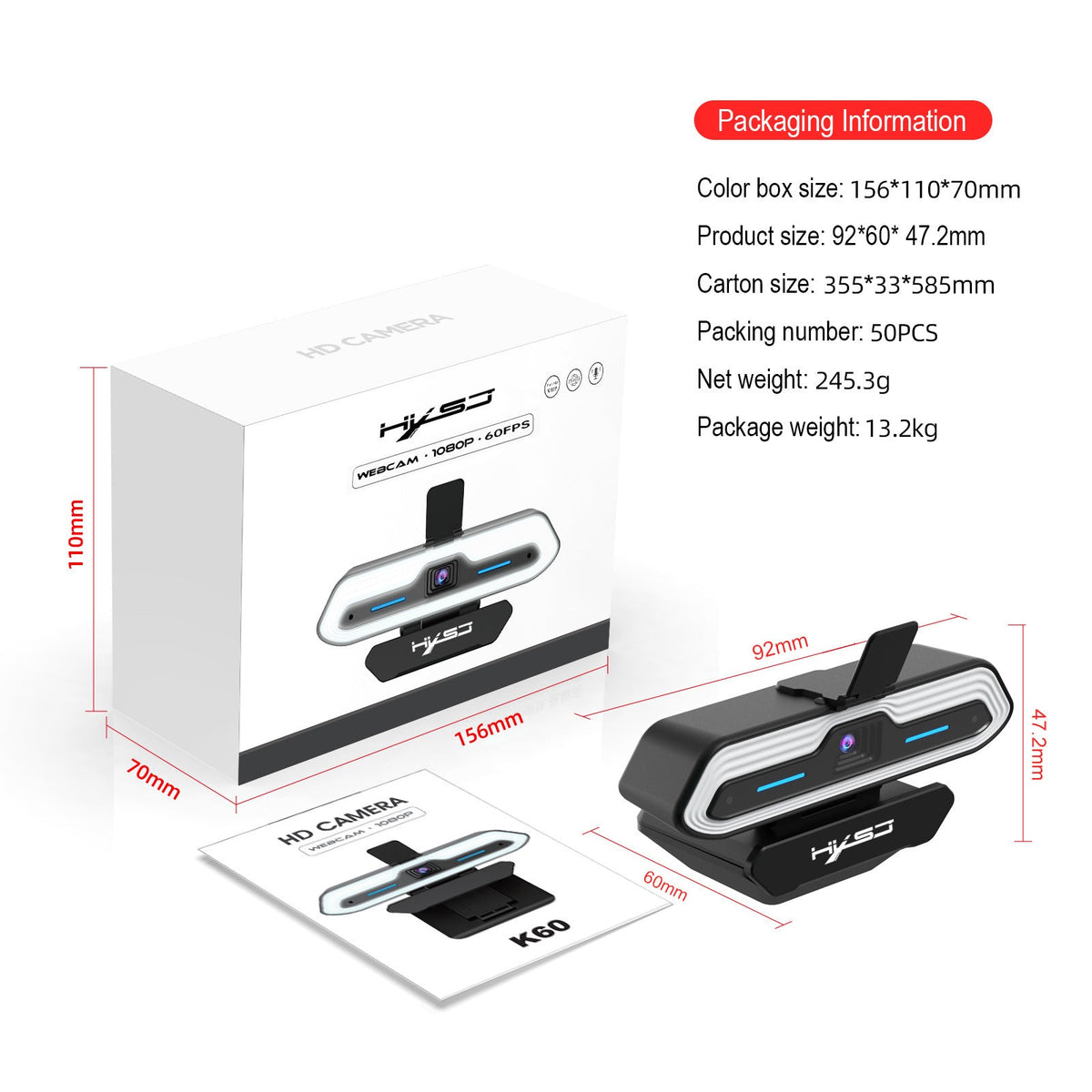 Webcam with Ring Light & Dual Noise-Cancelling Mic