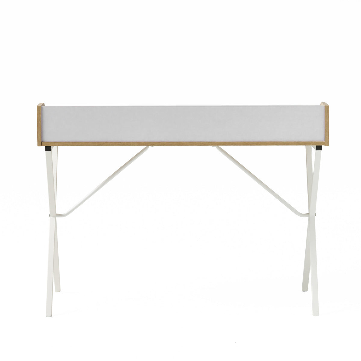 Oak Computer Desk with Shelf Hutch and Metal X-Frame Legs