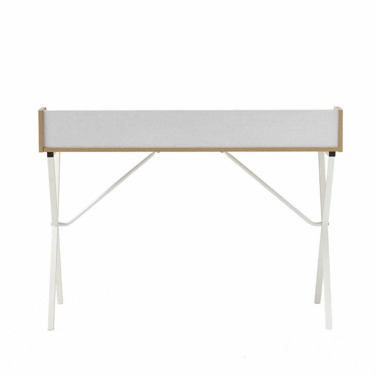 Oak Computer Desk with Shelf Hutch and Metal X-Frame Legs