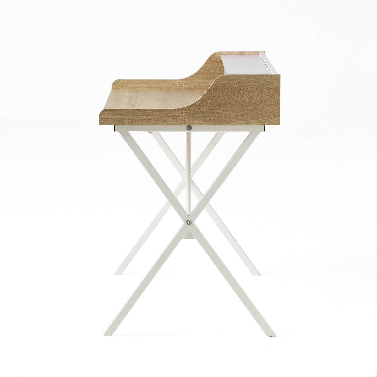 Oak Computer Desk with Shelf Hutch and Metal X-Frame Legs