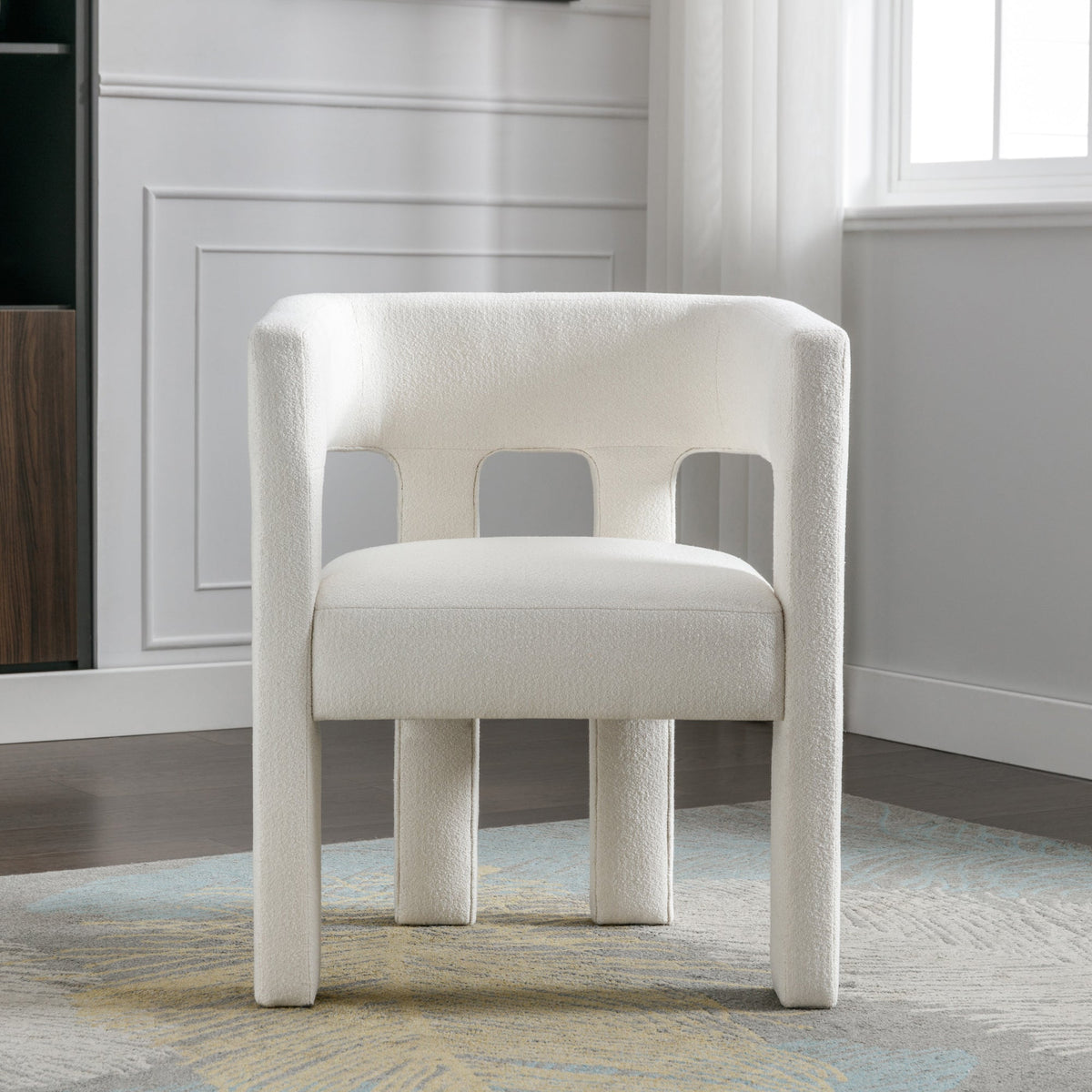 Sculptural Cream Boucle Accent Chair for Living Rooms