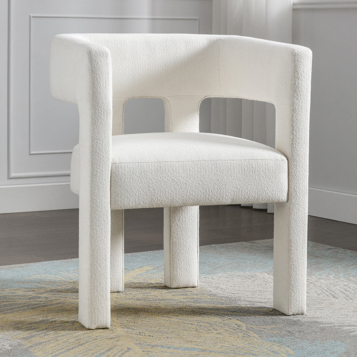 Sculptural Cream Boucle Accent Chair for Living Rooms
