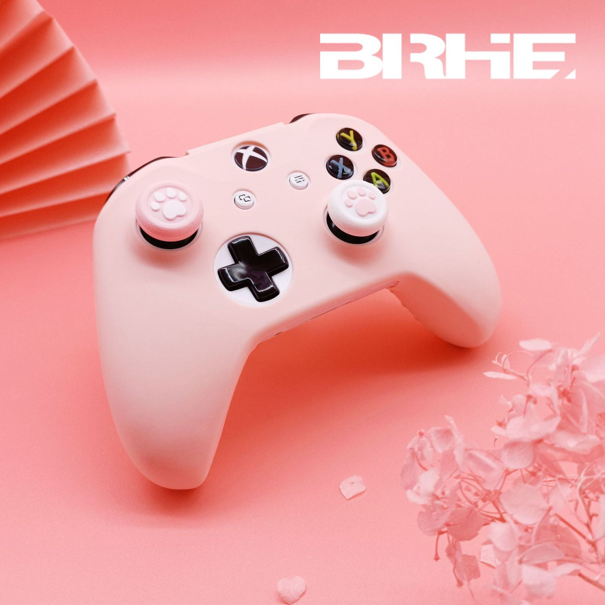 Pink Silicone Xbox Controller Cover with Paw-Print Caps