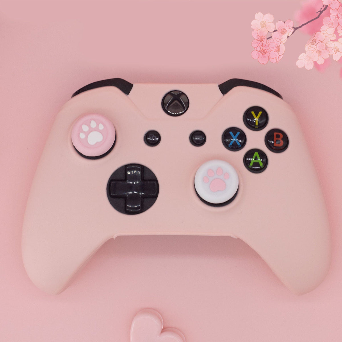 Pink Silicone Xbox Controller Cover with Paw-Print Caps