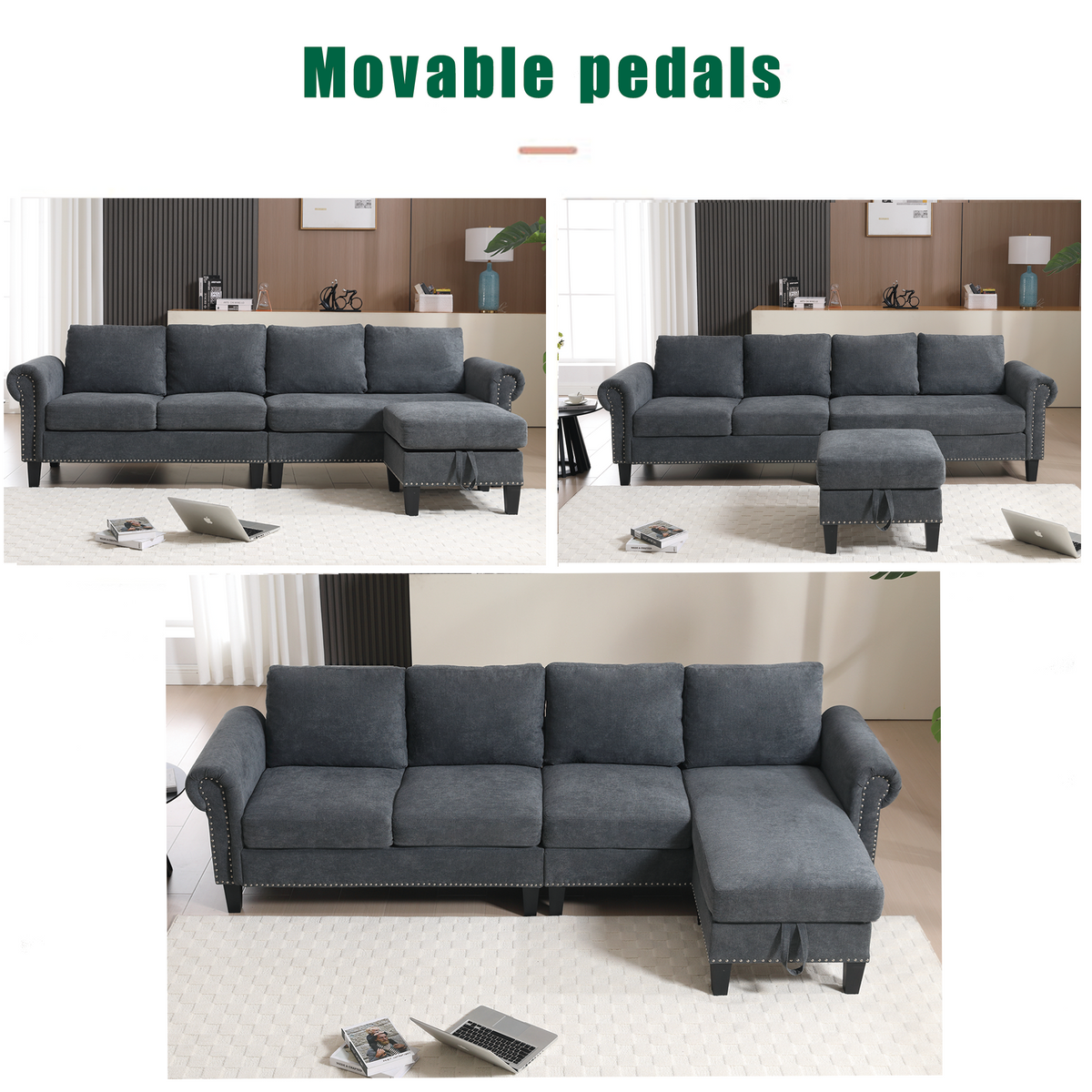 Gray L-Shaped Sectional Sofa with Hidden Storage Chaise