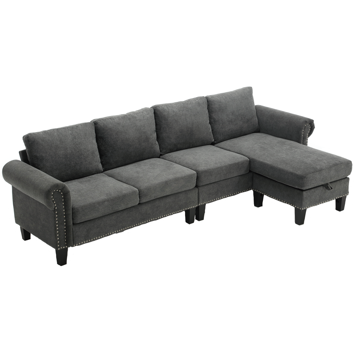 Gray L-Shaped Sectional Sofa with Hidden Storage Chaise