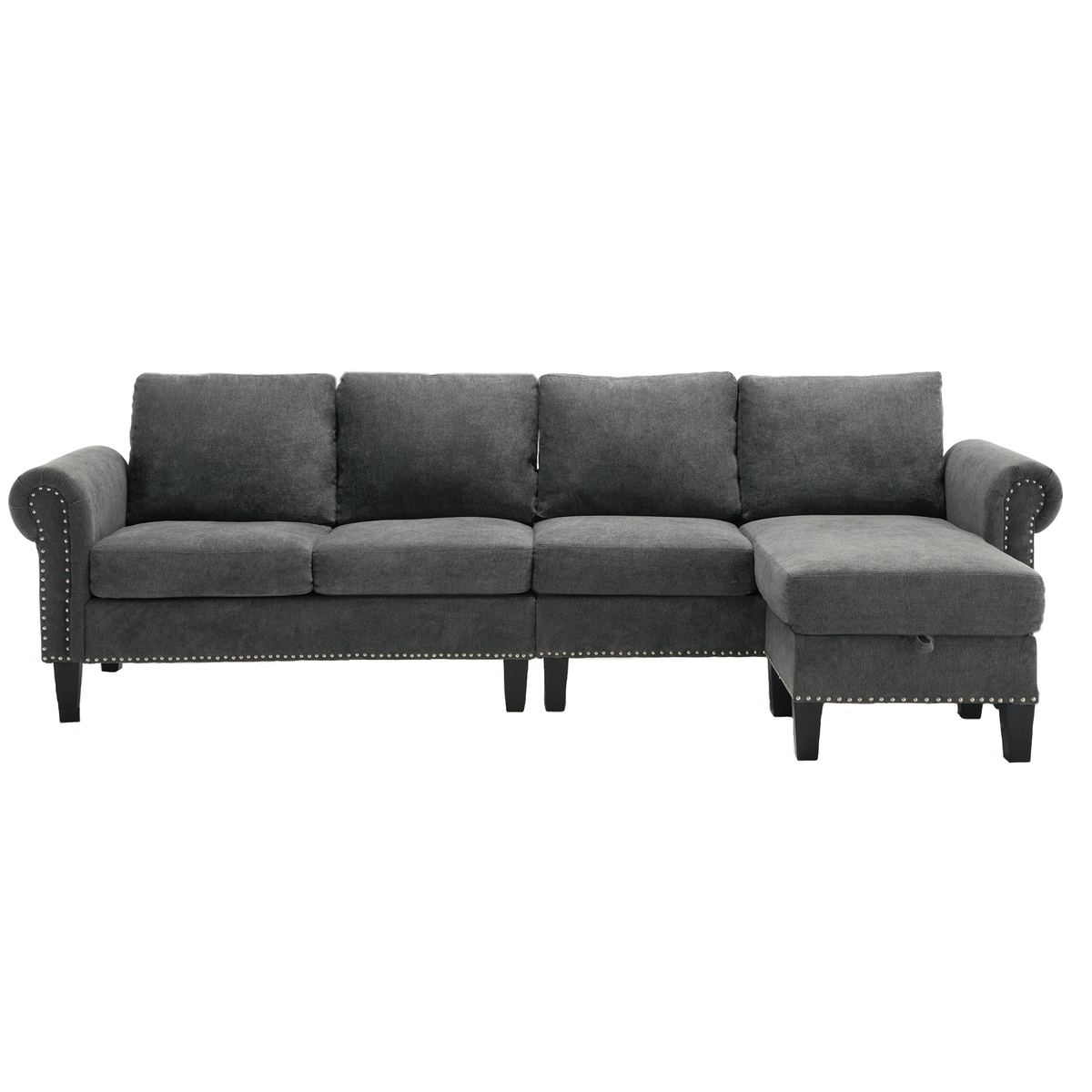 Gray L-Shaped Sectional Sofa with Hidden Storage Chaise