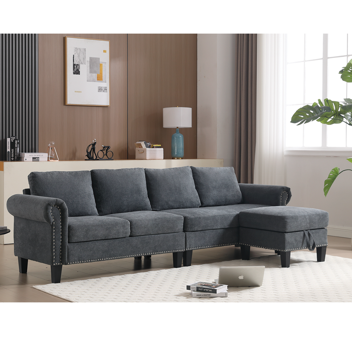 Gray L-Shaped Sectional Sofa with Hidden Storage Chaise