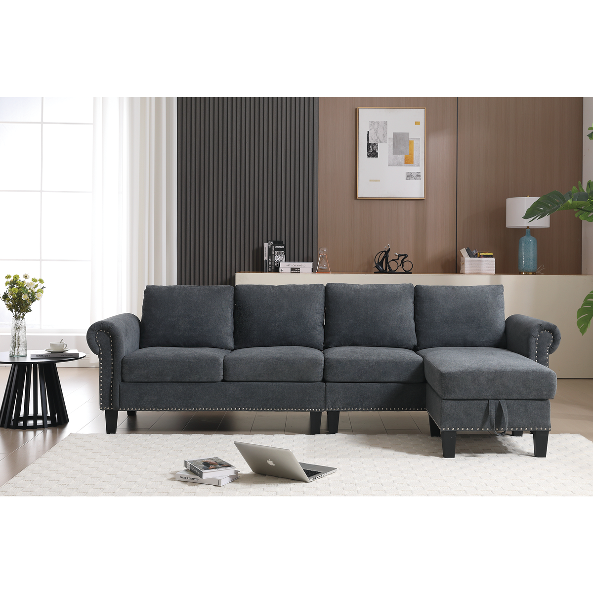 Gray L-Shaped Sectional Sofa with Hidden Storage Chaise