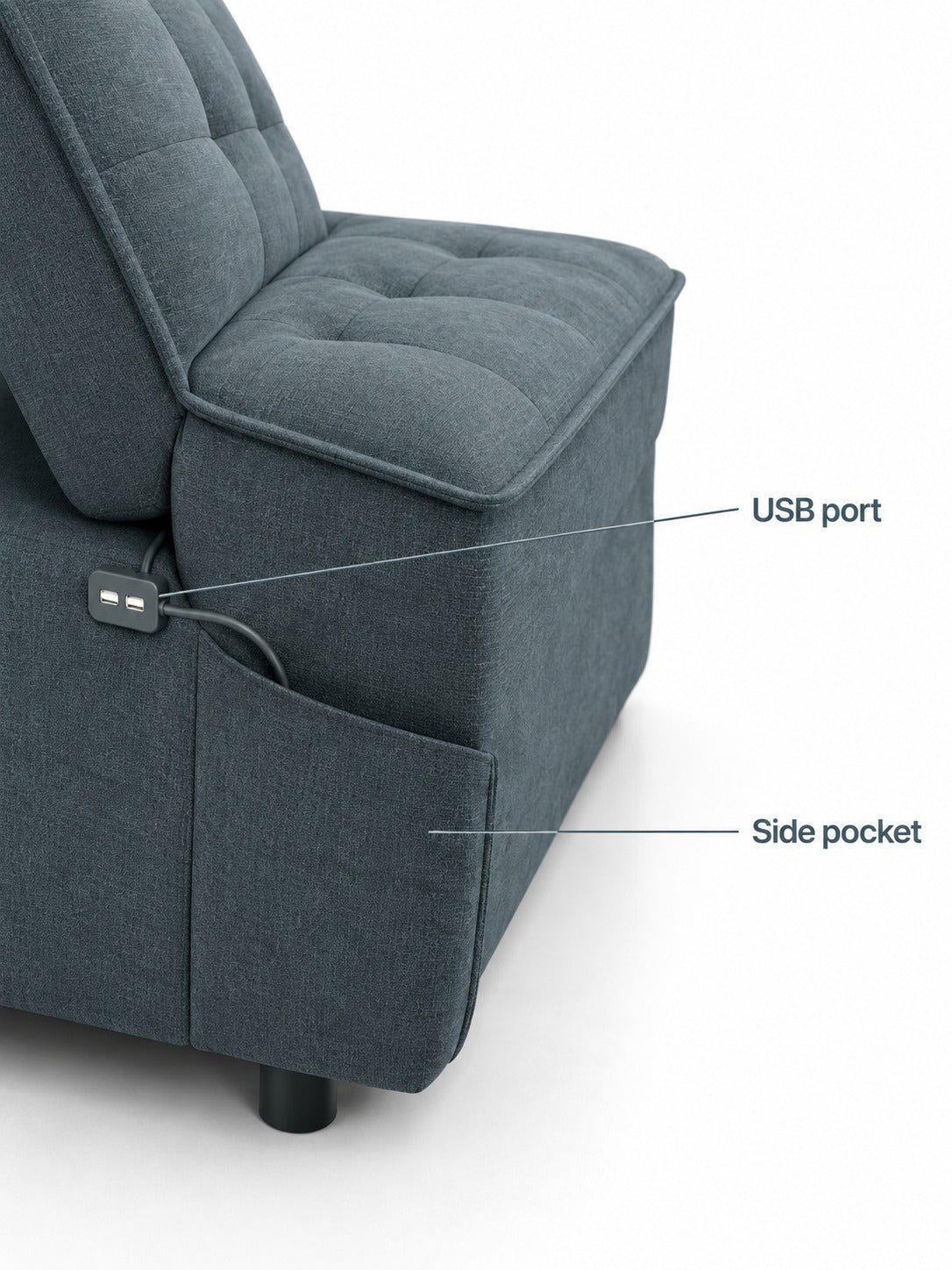 Convertible Sofa Bed with USB Port and Under-Seat Storage