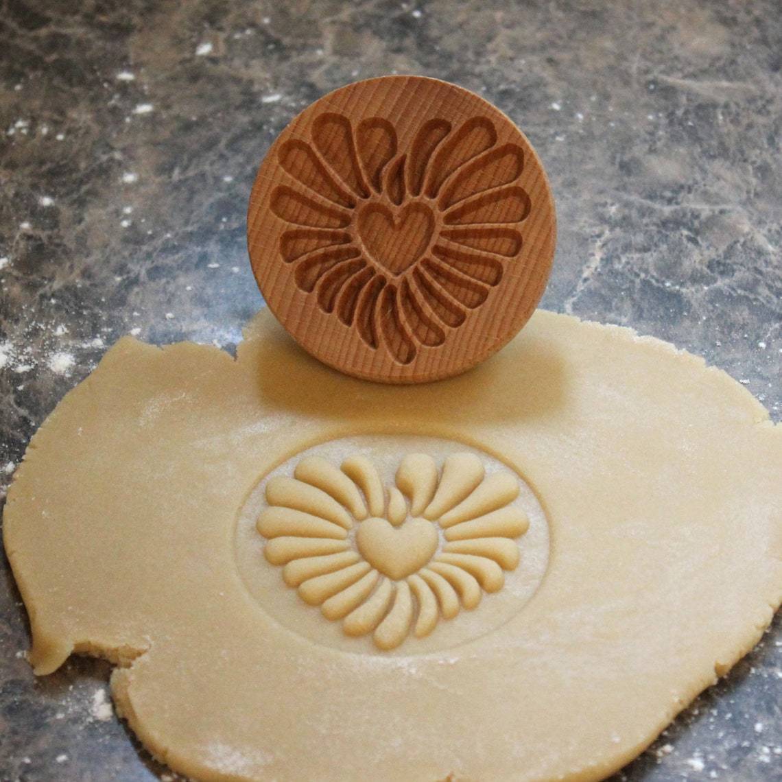 Cookie Stamp Mold in Beech Wood for Embossed Holiday Cookies